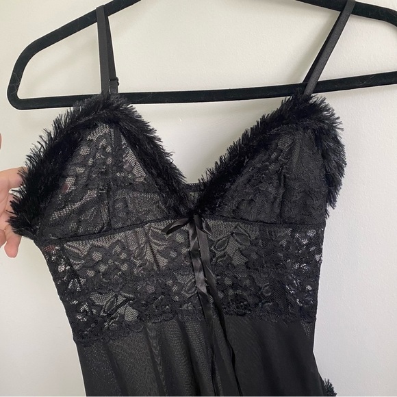 Lace Babydoll Dress with Layered Feather Hems Satin Bow in Black - One Size - Picture 2 of 8